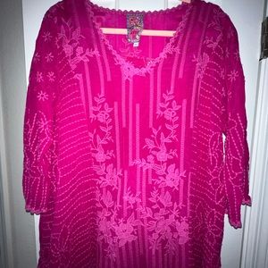 Johnny Was Pink Embroidered Long Sleeve Top Large